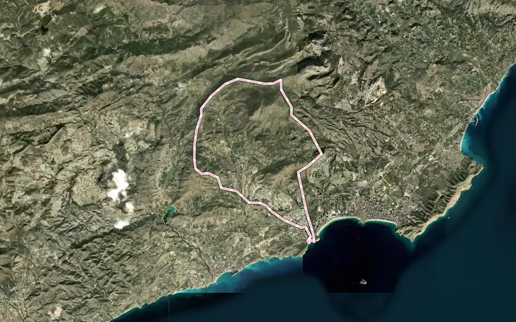 Vista satélite de Finestrat con su contorno administrativo