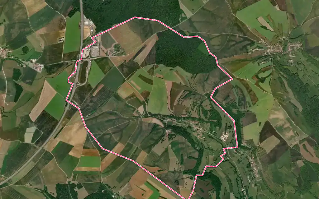 Vue satellite de Flagey avec ses contours administratifs