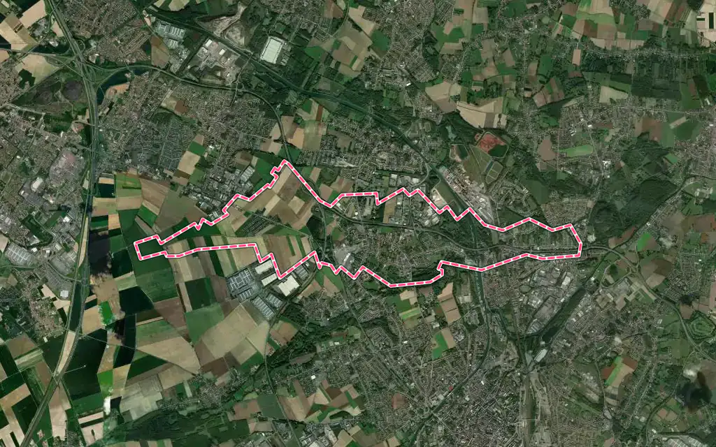 Vue satellite de Flers-en-Escrebieux avec ses contours administratifs