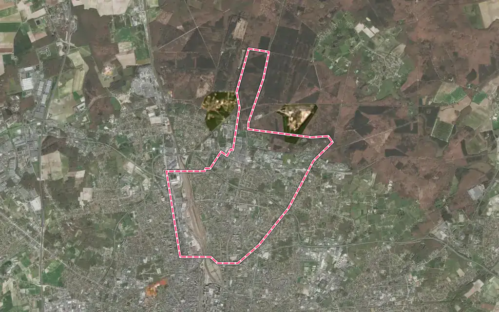 Vue satellite de Fleury-les-Aubrais avec ses contours administratifs
