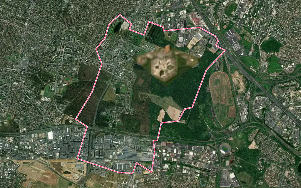 Vue satellite de Fleury-Mérogis avec ses contours administratifs