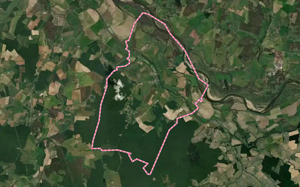 Vue satellite de Fleury-sur-Loire avec ses contours administratifs