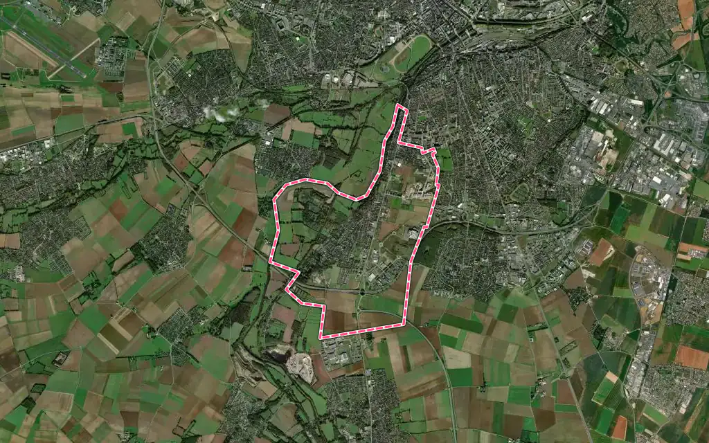 Vue satellite de Fleury-sur-Orne avec ses contours administratifs