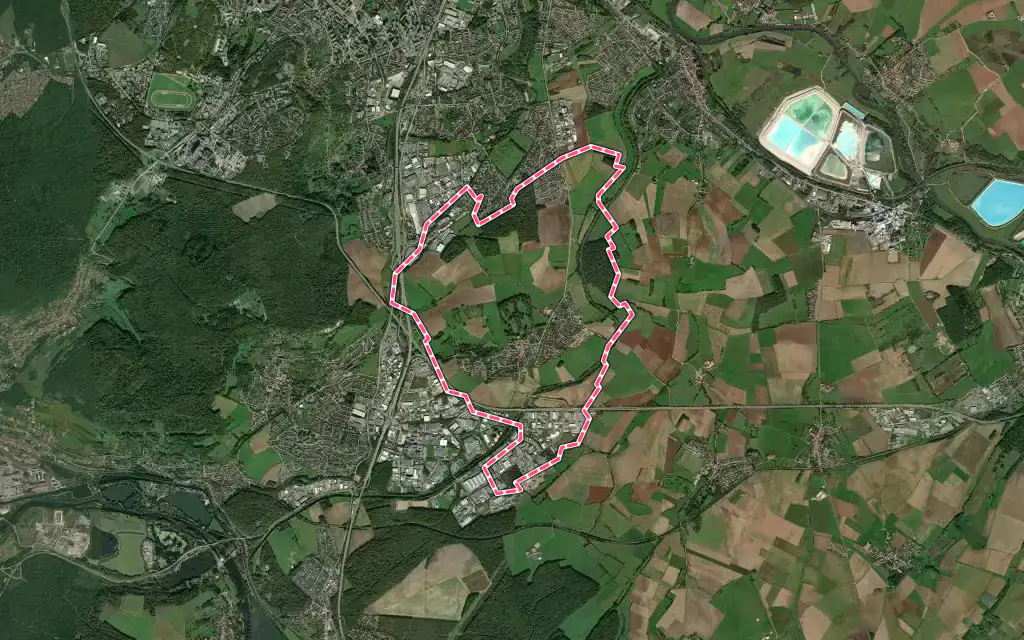 Vue satellite de Fléville-devant-Nancy avec ses contours administratifs