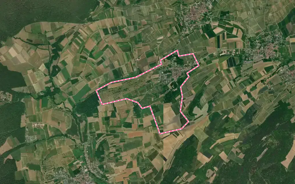 Vue satellite de Flexbourg avec ses contours administratifs