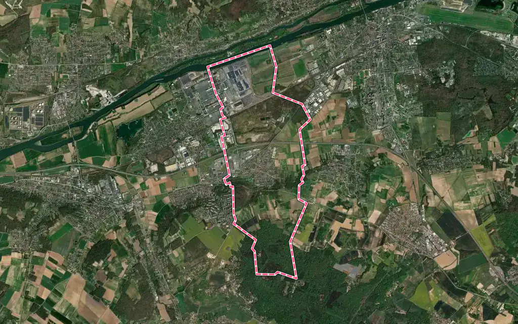 Vue satellite de Flins-sur-Seine avec ses contours administratifs