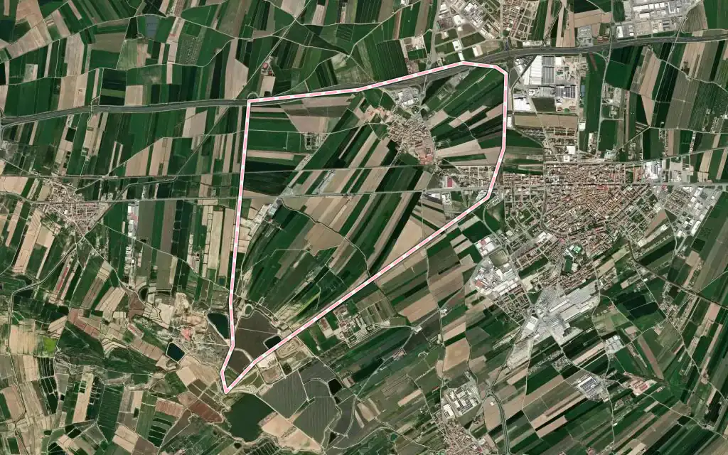 Vista satélite de Fondarella con su contorno administrativo