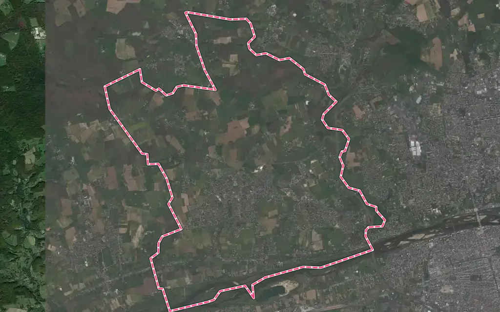 Vue satellite de Fondettes avec ses contours administratifs