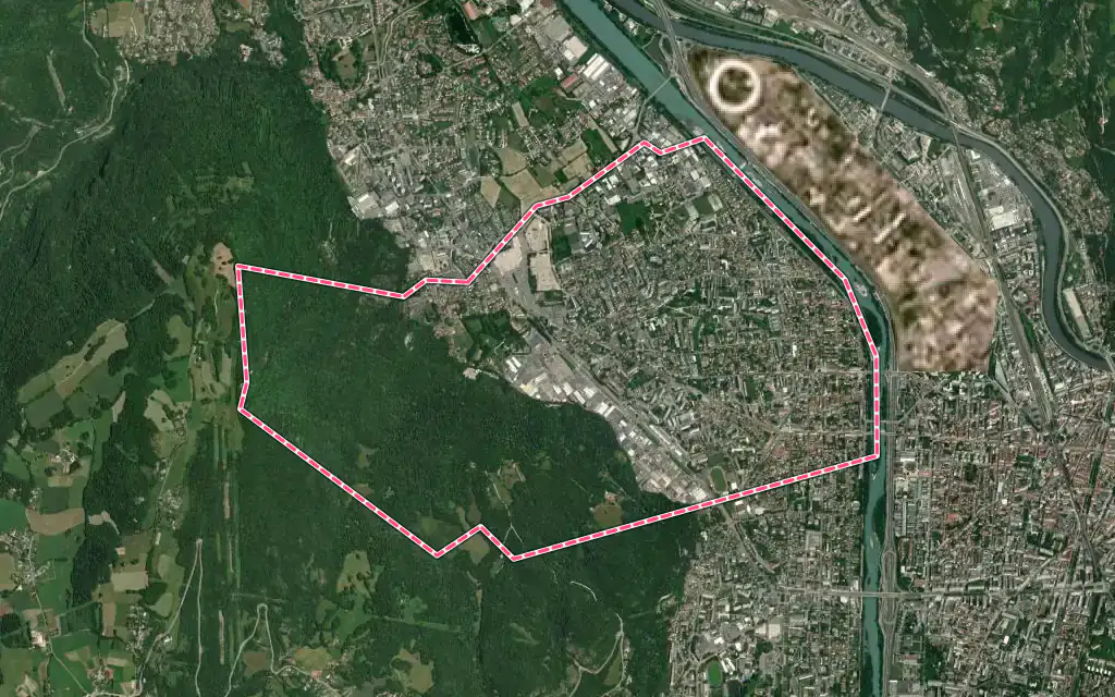 Vue satellite de Fontaine avec ses contours administratifs