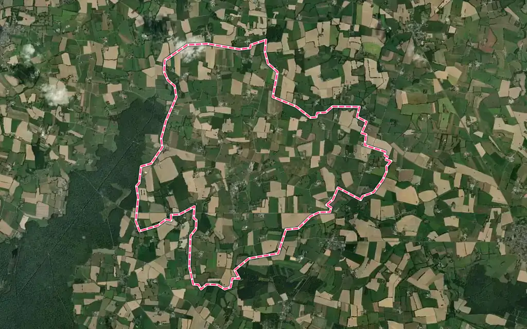 Vue satellite de Fontaine-Couverte avec ses contours administratifs