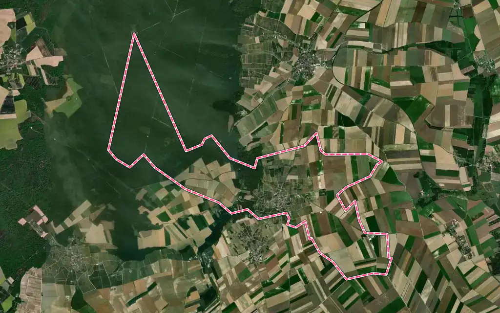 Vue satellite de Fontaine-Denis-Nuisy avec ses contours administratifs