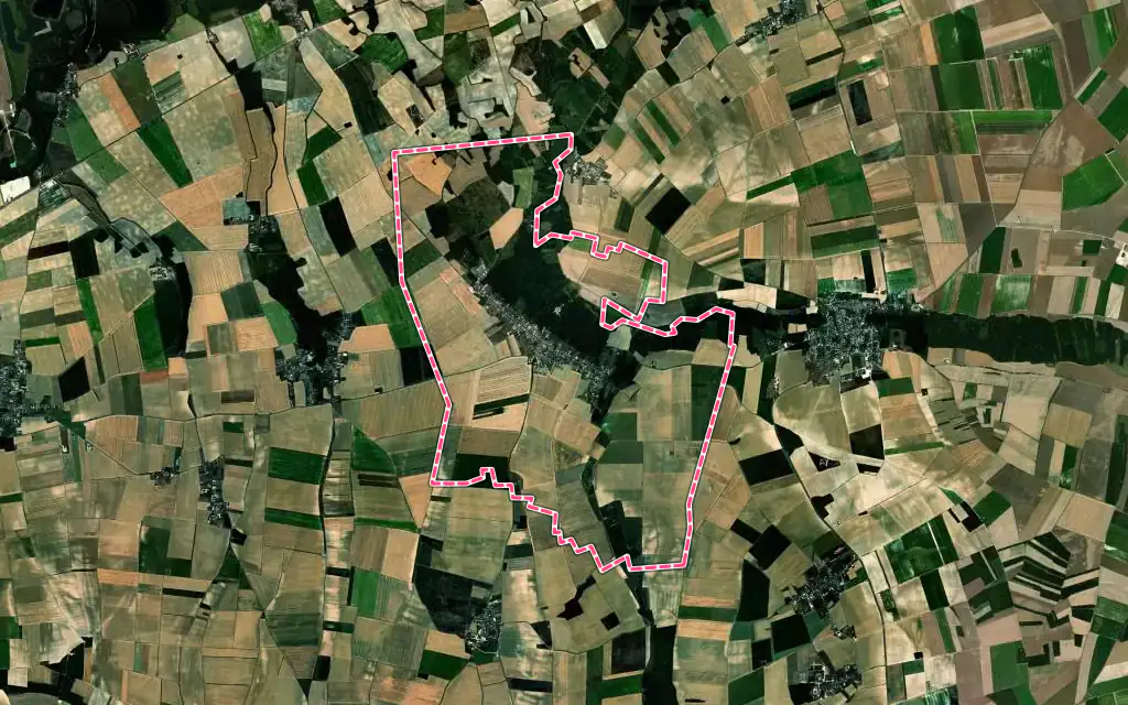 Vue satellite de Fontaine-Fourches avec ses contours administratifs