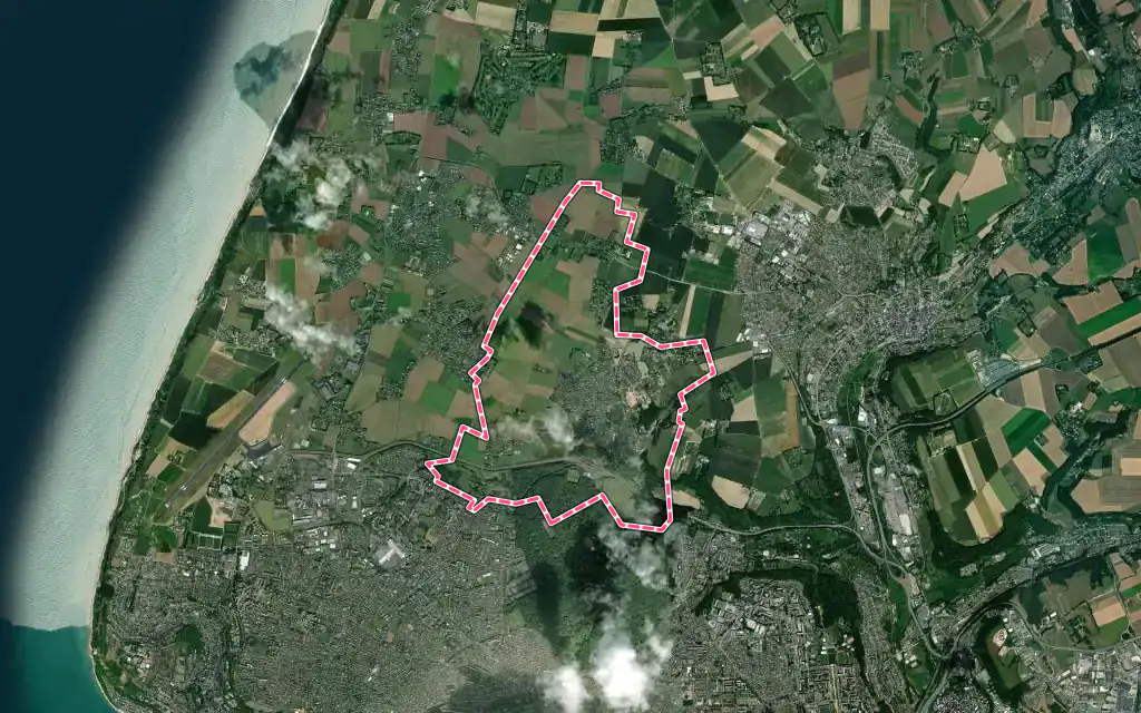 Vue satellite de Fontaine-la-Mallet avec ses contours administratifs