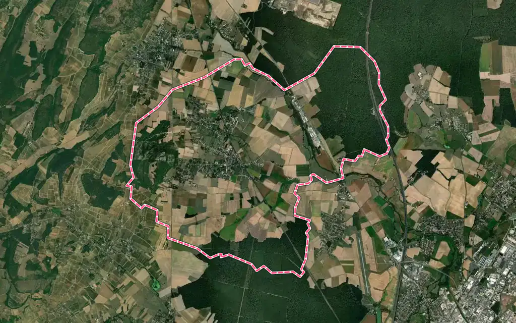 Vue satellite de Fontaines avec ses contours administratifs