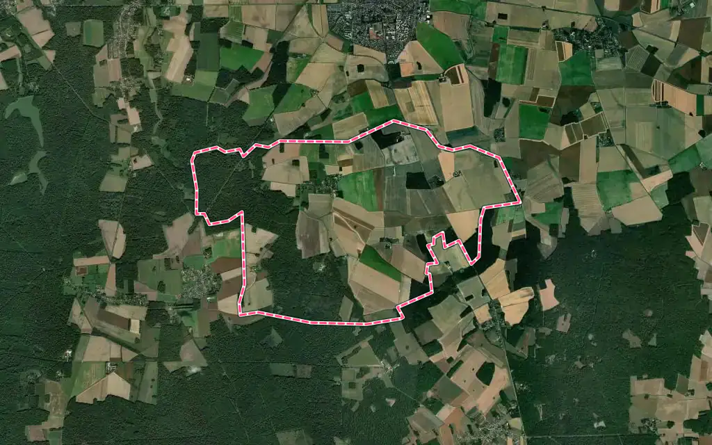Vue satellite de Fontains avec ses contours administratifs