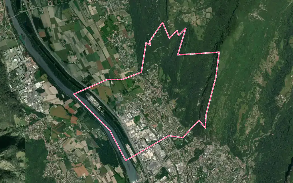Vue satellite de Fontanil-Cornillon avec ses contours administratifs