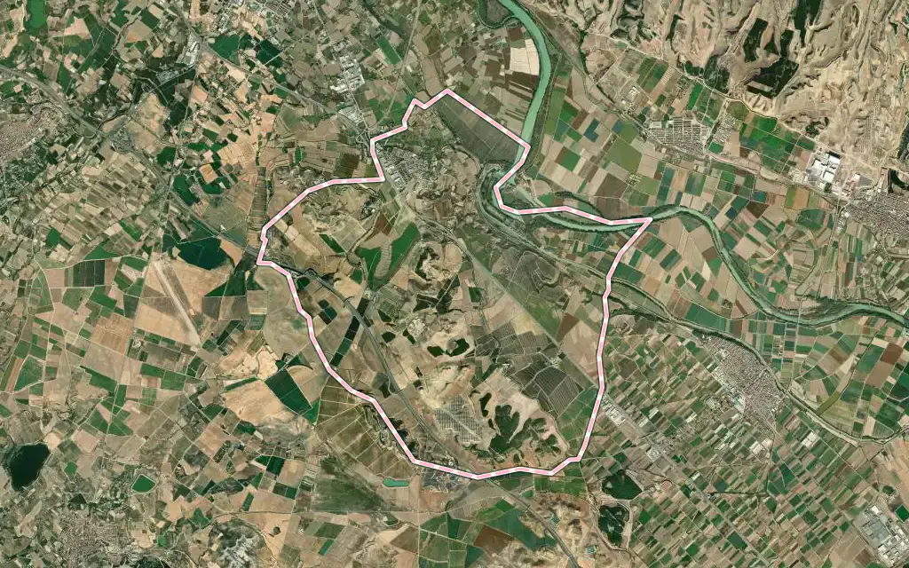 Vista satélite de Fontellas con su contorno administrativo