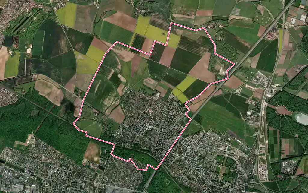 Vue satellite de Fontenay-le-Fleury avec ses contours administratifs