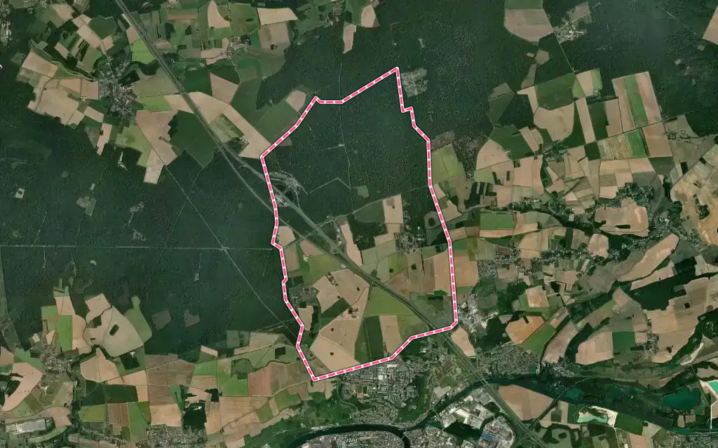Vue satellite de Forges avec ses contours administratifs