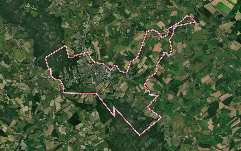 Vue satellite de Forges-les-Eaux avec ses contours administratifs