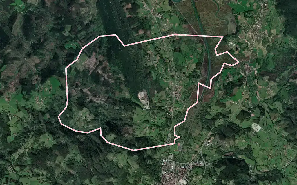 Vista satélite de Forua con su contorno administrativo