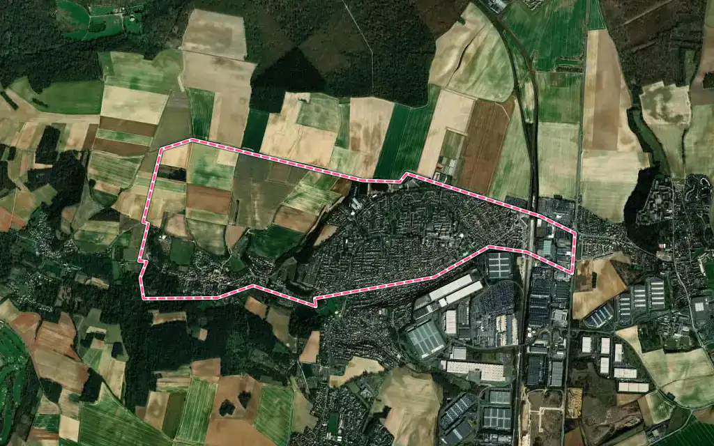Vue satellite de Fosses avec ses contours administratifs