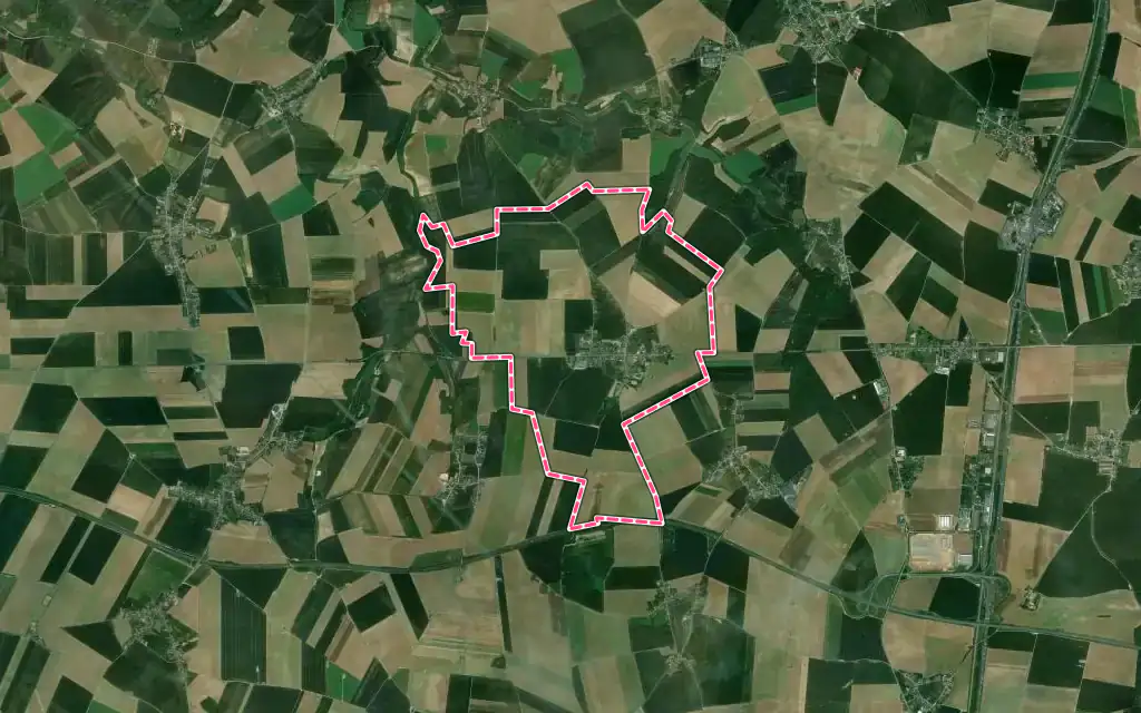Vue satellite de Foucaucourt-en-Santerre avec ses contours administratifs