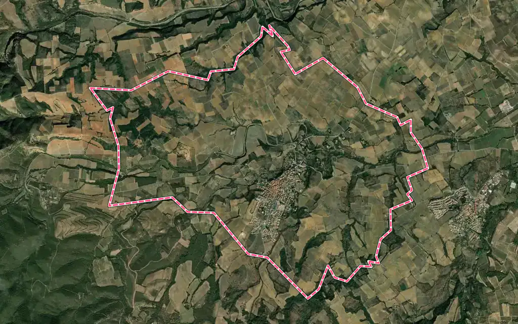 Vue satellite de Fourques avec ses contours administratifs