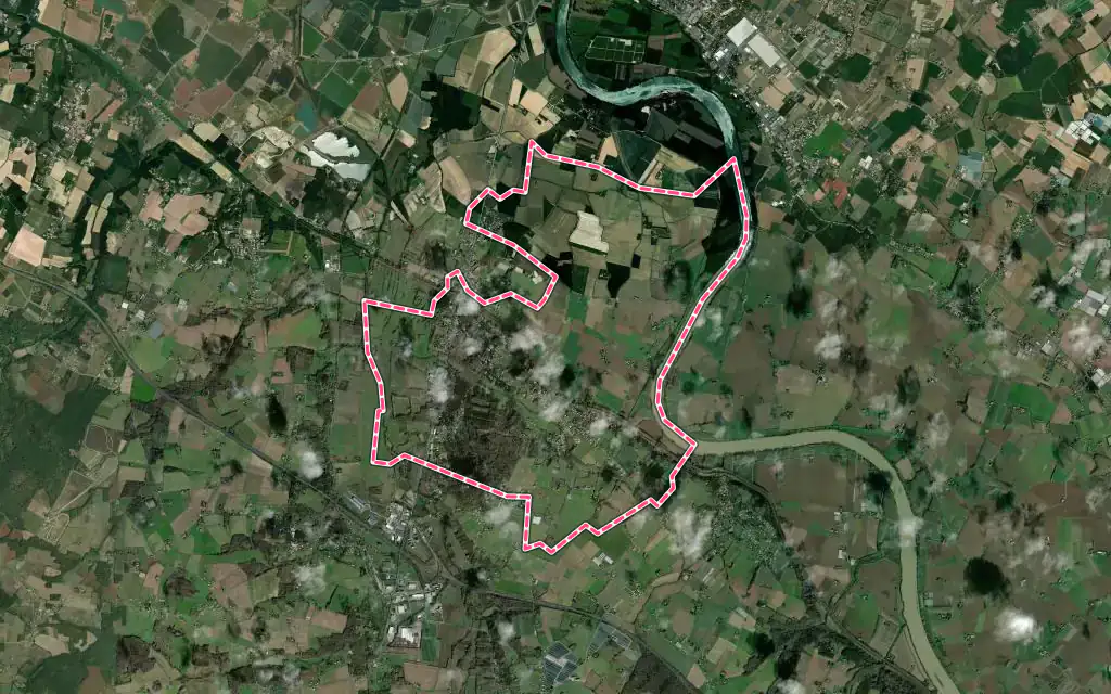 Vue satellite de Fourques-sur-Garonne avec ses contours administratifs