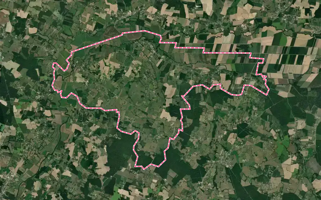 Vue satellite de Frangy-en-Bresse avec ses contours administratifs