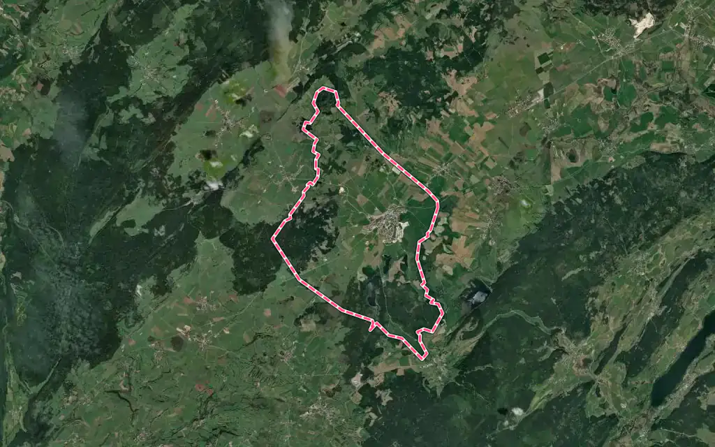 Vue satellite de Frasne avec ses contours administratifs