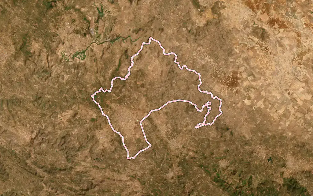 Vista satélite de Fregenal de la Sierra con su contorno administrativo
