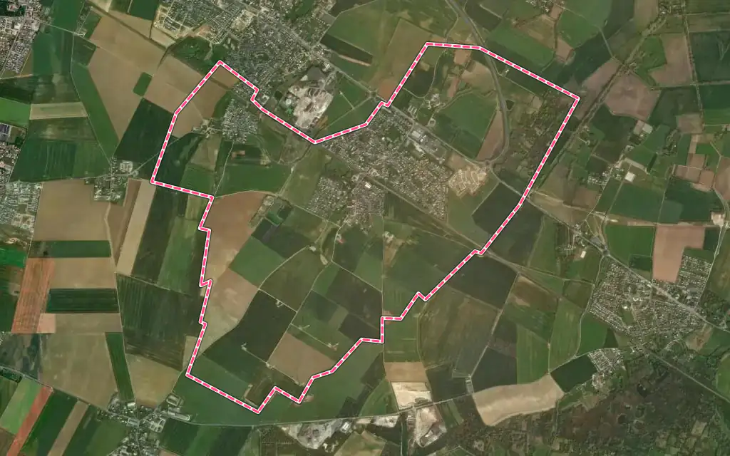 Vue satellite de Frénouville avec ses contours administratifs