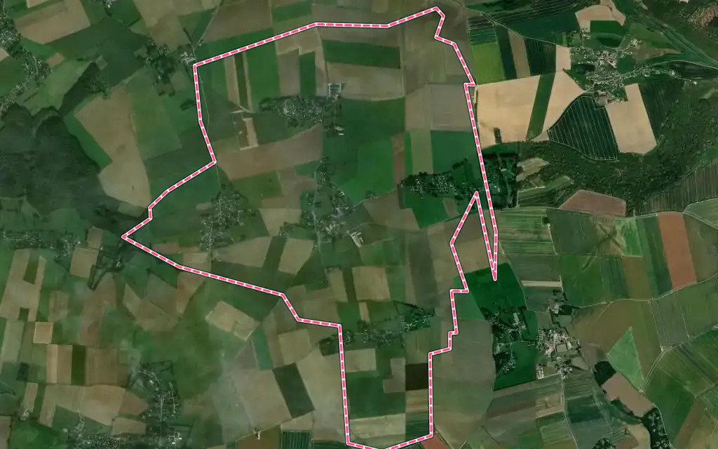 Vue satellite de Fresne-le-Plan avec ses contours administratifs