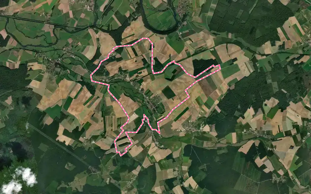Vue satellite de Fresne-Saint-Mamès avec ses contours administratifs