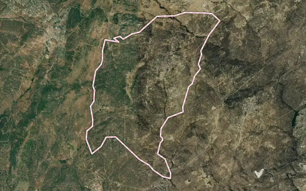 Vista satélite de Fresnedillas de la Oliva con su contorno administrativo
