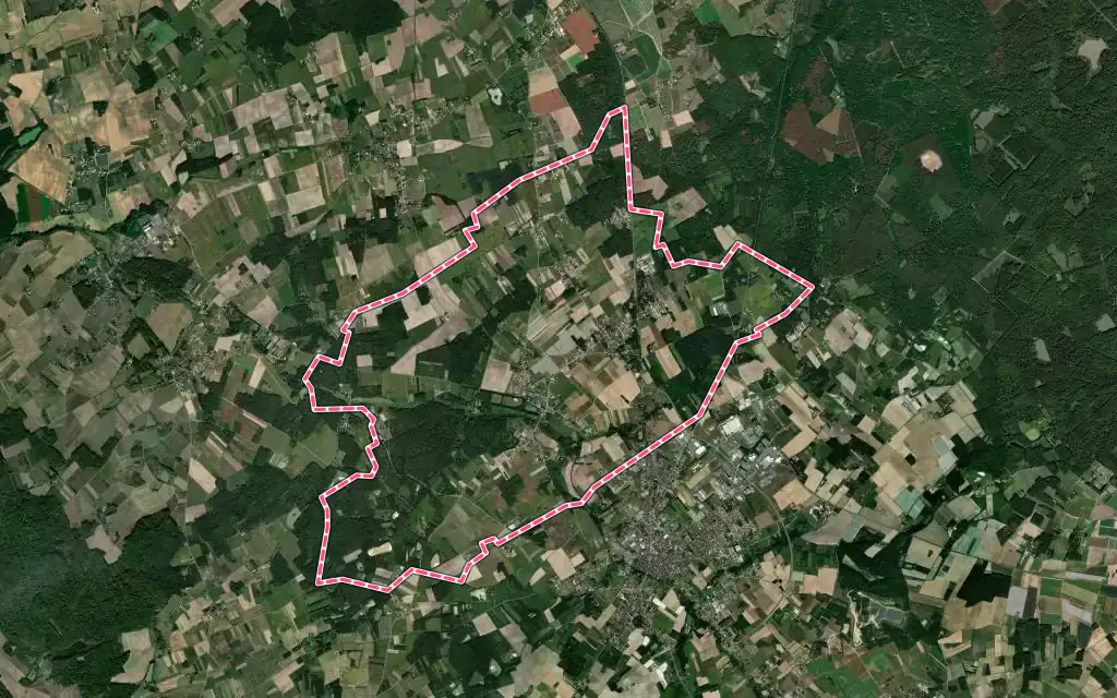 Vue satellite de Fresnes avec ses contours administratifs