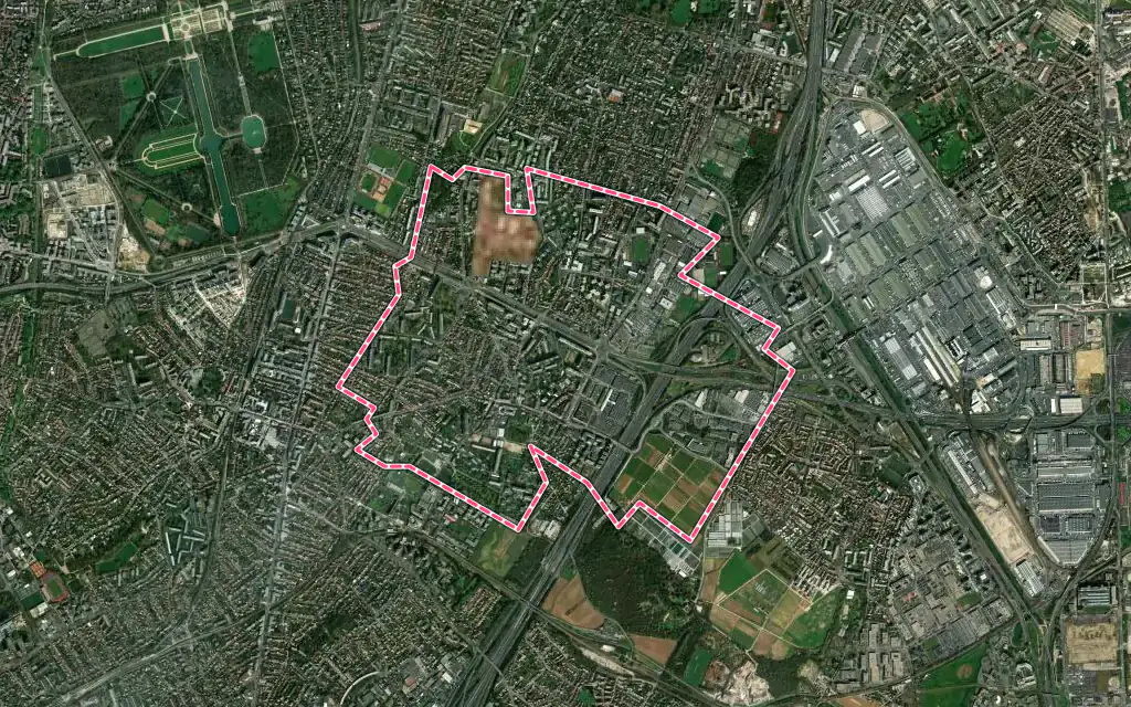 Vue satellite de Fresnes avec ses contours administratifs