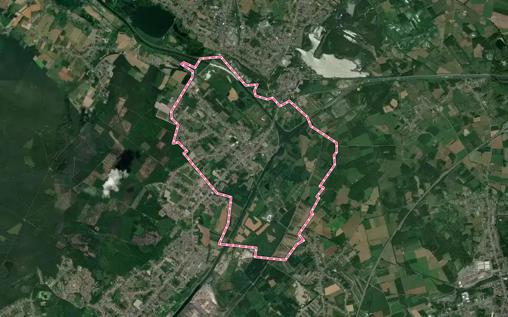 Vue satellite de Fresnes-sur-Escaut avec ses contours administratifs
