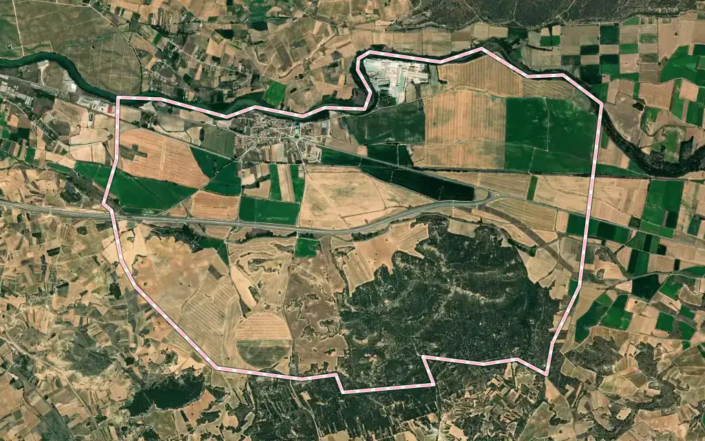 Vista satélite de Fresnillo de las Dueñas con su contorno administrativo