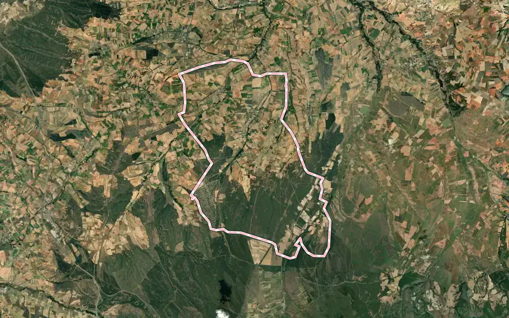 Vista satélite de Fresno de Cantespino con su contorno administrativo