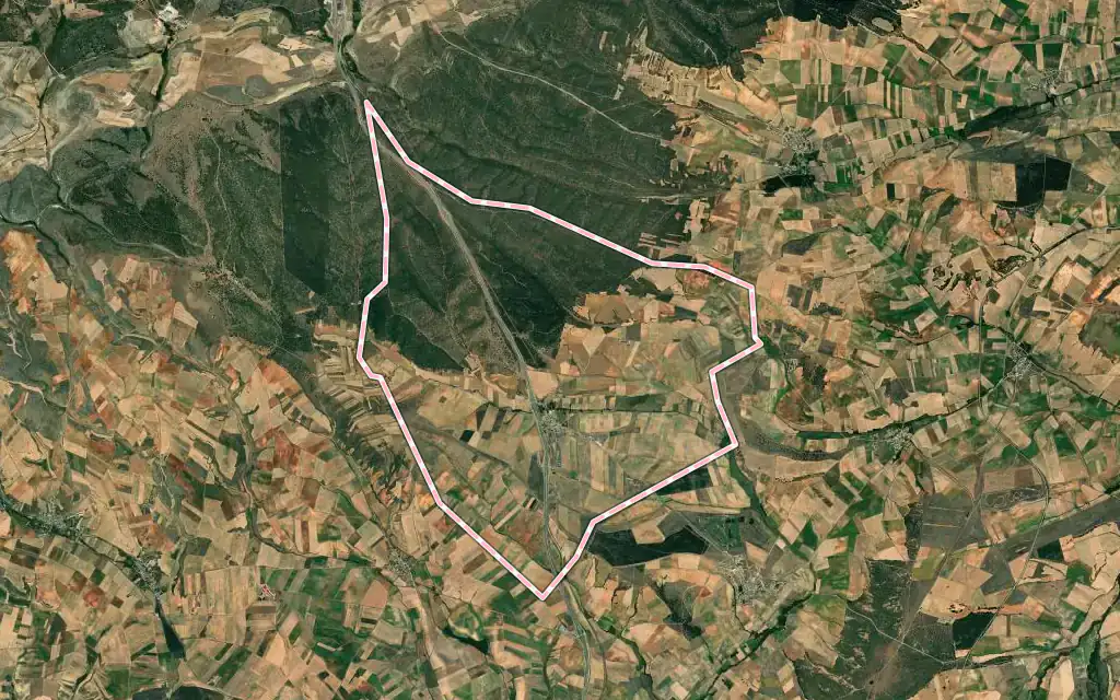Vista satélite de Fresno de la Fuente con su contorno administrativo