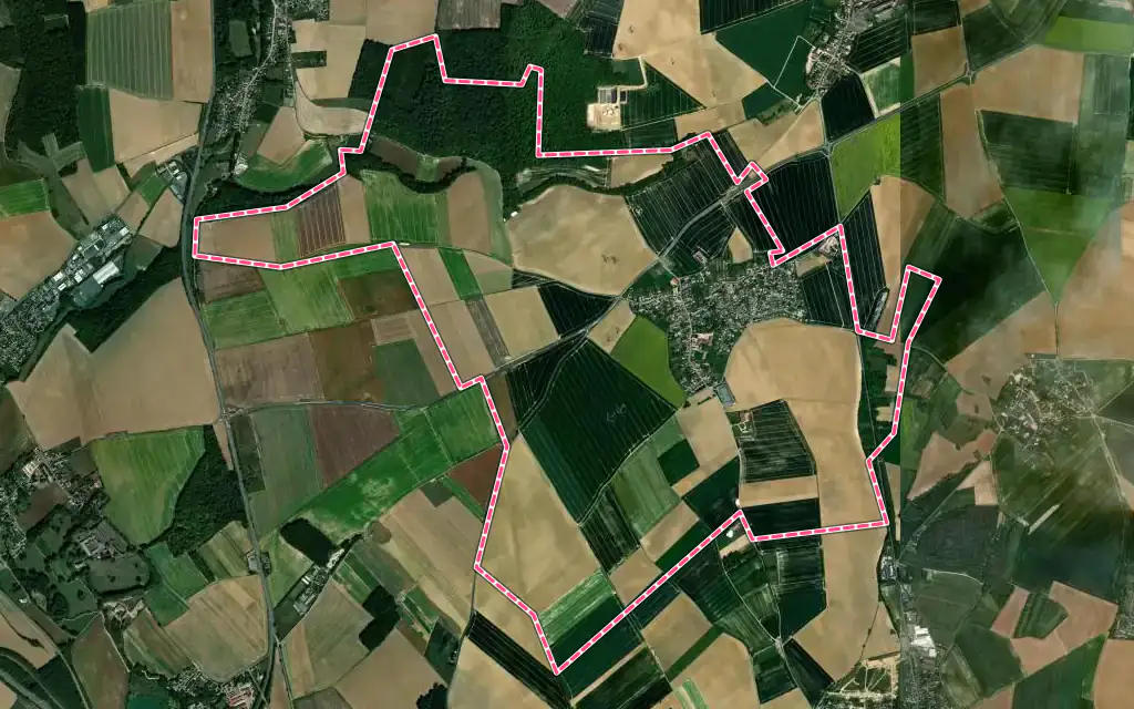 Vue satellite de Fresnoy-en-Thelle avec ses contours administratifs