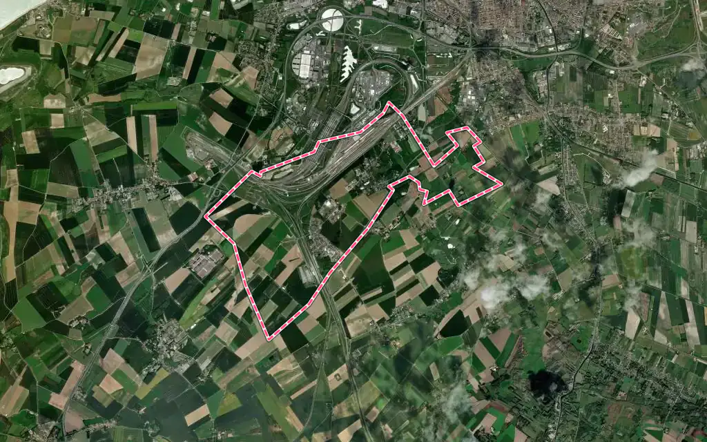 Vue satellite de Fréthun avec ses contours administratifs