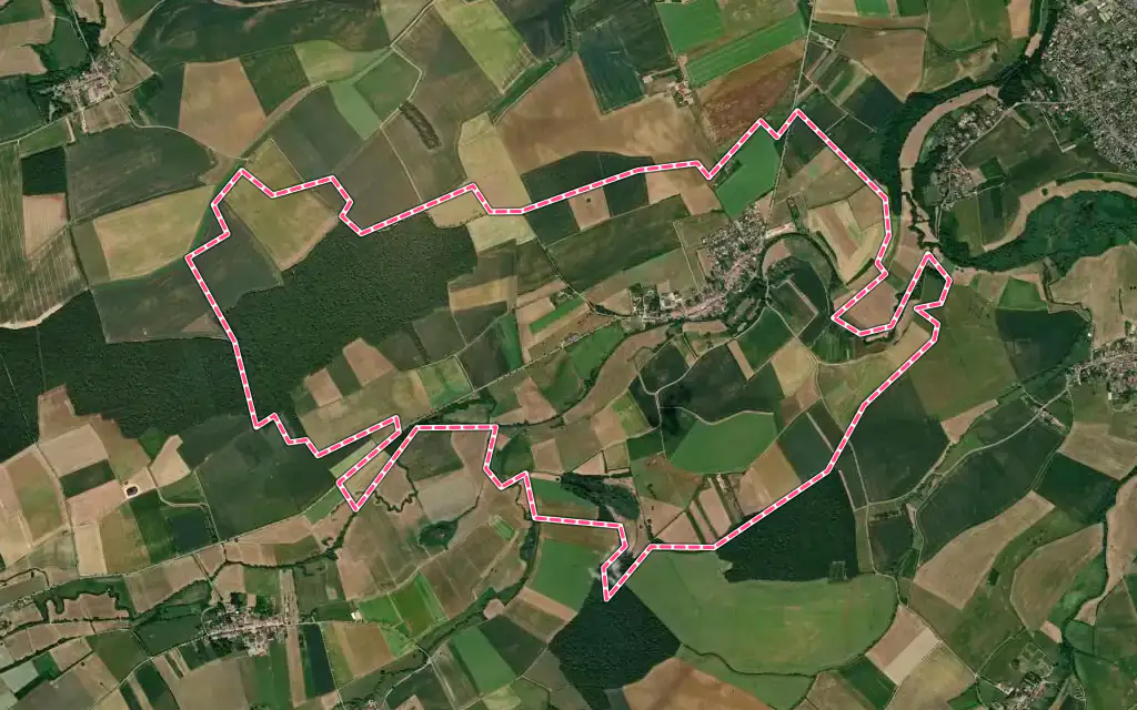 Vue satellite de Friauville avec ses contours administratifs