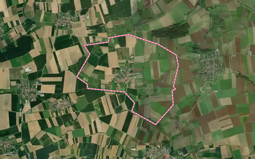 Vue satellite de Friedolsheim avec ses contours administratifs