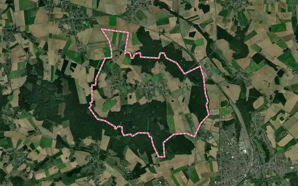 Vue satellite de Frières-Faillouël avec ses contours administratifs