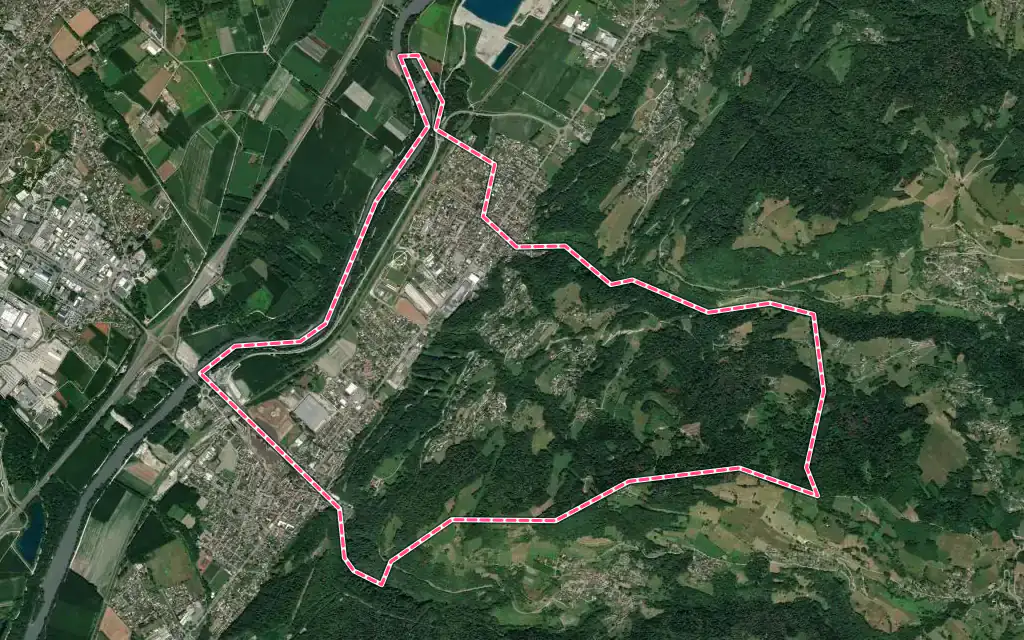 Vue satellite de Froges avec ses contours administratifs