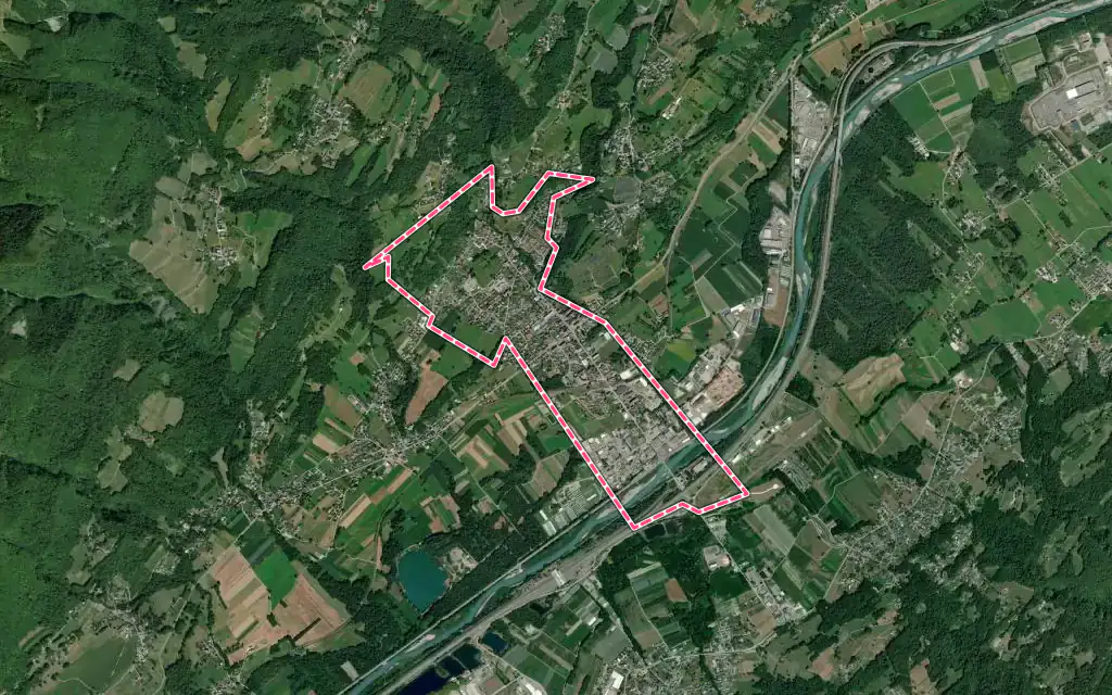 Vue satellite de Frontenex avec ses contours administratifs