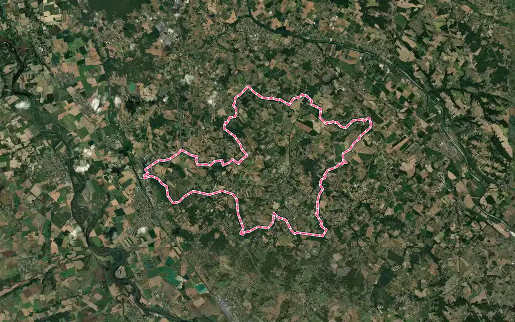 Vue satellite de Fronton avec ses contours administratifs